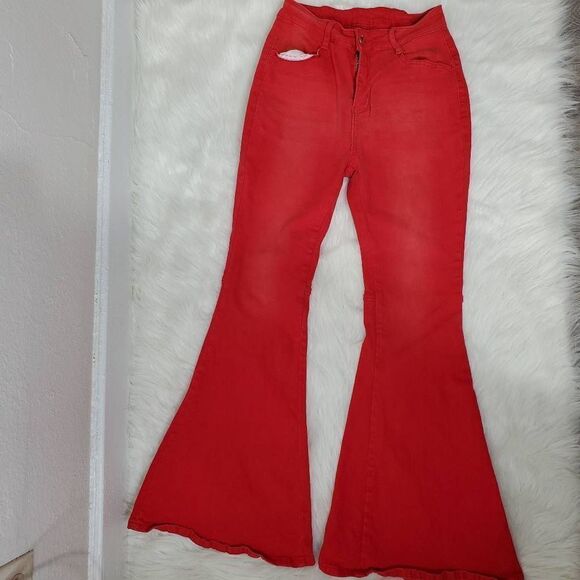 Womans wide leg red jeans size M - Picture 3 of 13